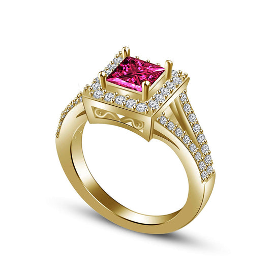 atjewels 2.36 TCW 14K Yellow Gold Over 925 Silver Pink Sapphire Solitaire Engagement Ring MOTHER'S DAY SPECIAL OFFER - atjewels.in