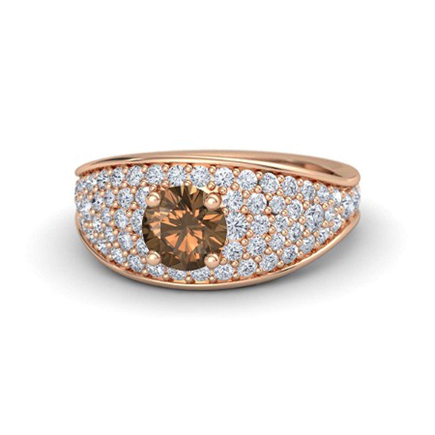 atjewels Round Cut Gemstone & White CZ 14k Rose Gold Over .925 Sterling Silver Solitaire w/ Accents Engagement Ring For Girl's and Women's For Navratri Special - atjewels.in