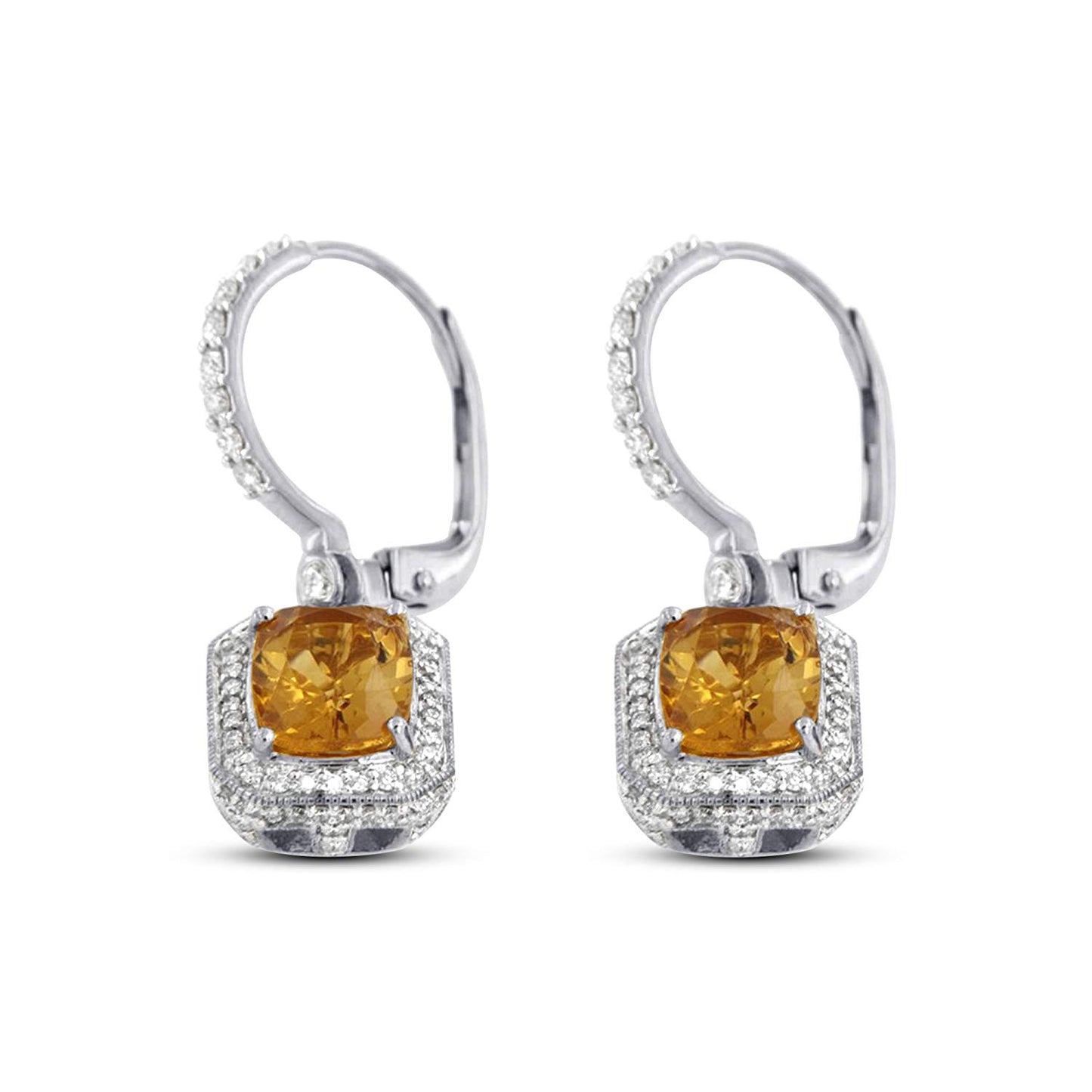 atjewels 14k White Gold Over 925 Sterling Cushion Citrine and Round White CZ Engagement Dangle Earrings For Women/Girls MOTHER'S DAY SPECIAL OFFER - atjewels.in