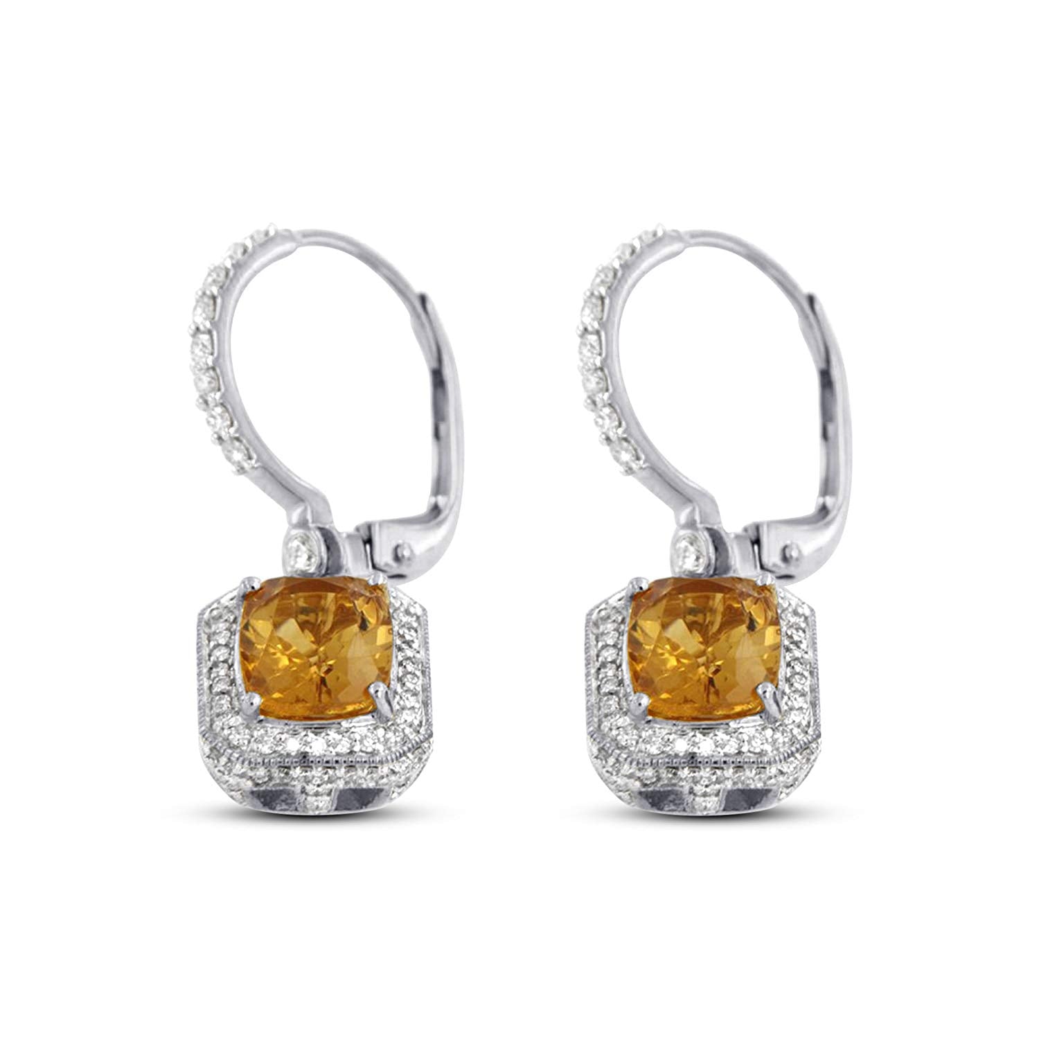 atjewels 14k White Gold Over 925 Sterling Cushion Citrine and Round White CZ Engagement Dangle Earrings For Women/Girls MOTHER'S DAY SPECIAL OFFER - atjewels.in