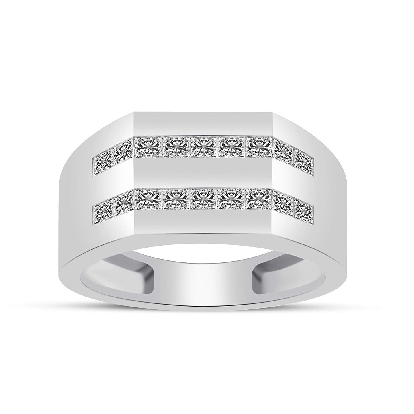 atjewels 18K White Gold Over 925 Sterling Silver Princess Cut White CZ Wedding Band Ring MOTHER'S DAY SPECIAL OFFER - atjewels.in