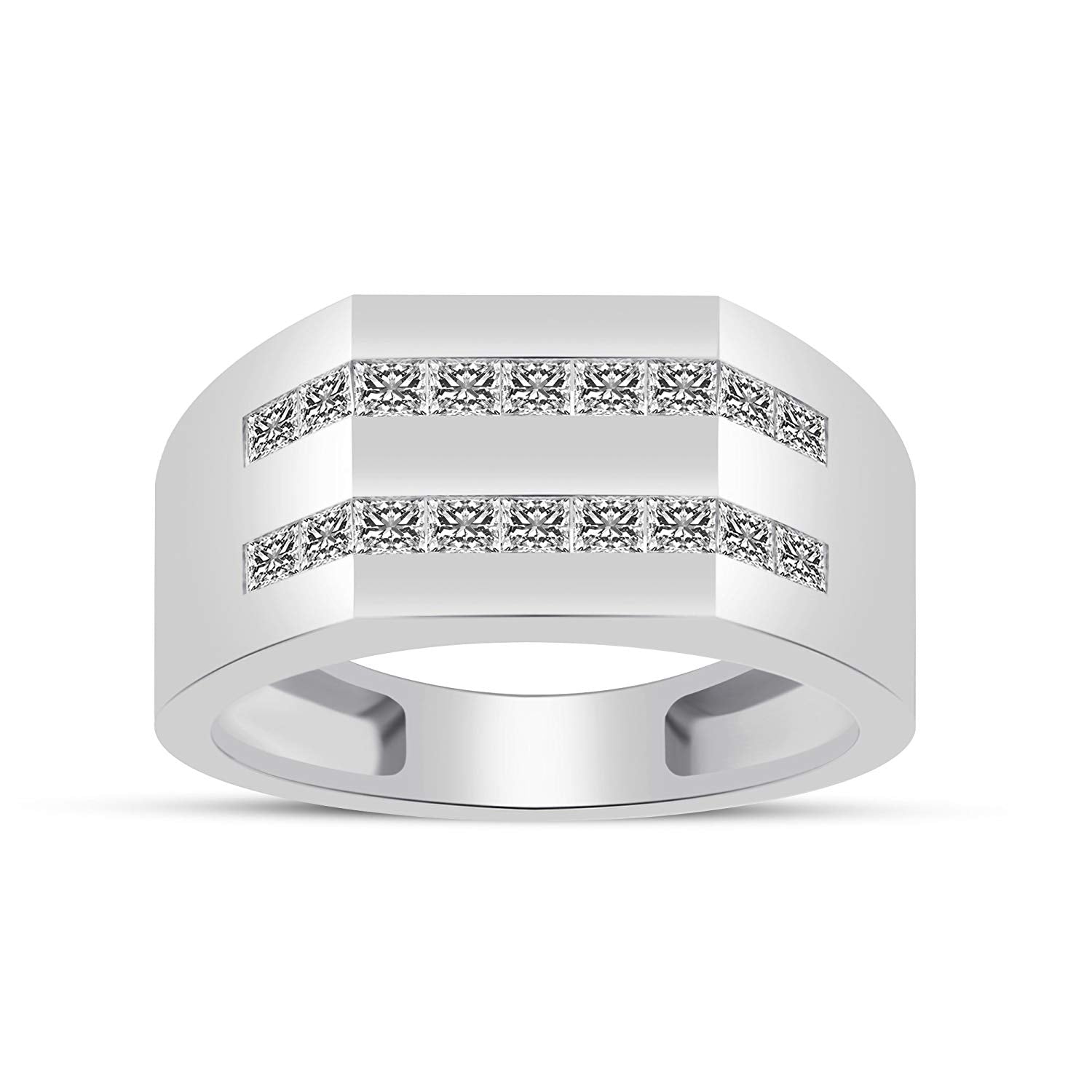 atjewels 18K White Gold Over 925 Sterling Silver Princess Cut White CZ Wedding Band Ring MOTHER'S DAY SPECIAL OFFER - atjewels.in