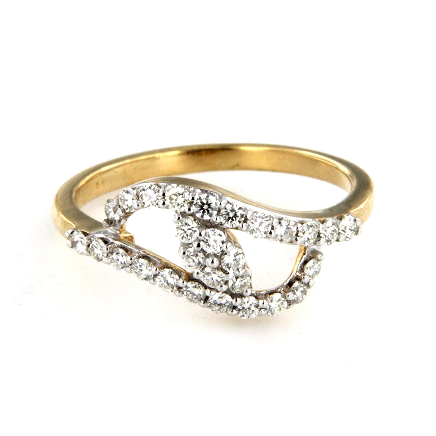 atjewels 14K Yellow & White Gold Over 925 Sterling Silver Round White CZ Bypass Flower Ring MOTHER'S DAY SPECIAL OFFER - atjewels.in