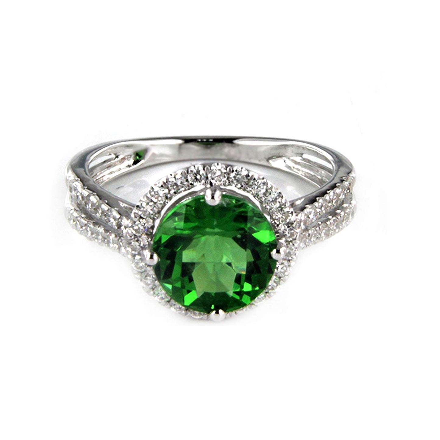 atjewels Solid 18K White Gold Over Sterling Silver Round Cut Green Sapphire and White CZ Engagement Ring MOTHER'S DAY SPECIAL OFFER - atjewels.in