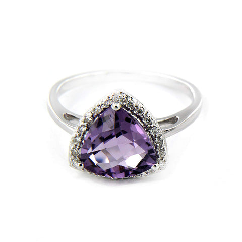 atjewels 18K White Gold Over .925 Silver With Triangle Cut Amethyst and Round White CZ Ring MOTHER'S DAY SPECIAL OFFER - atjewels.in
