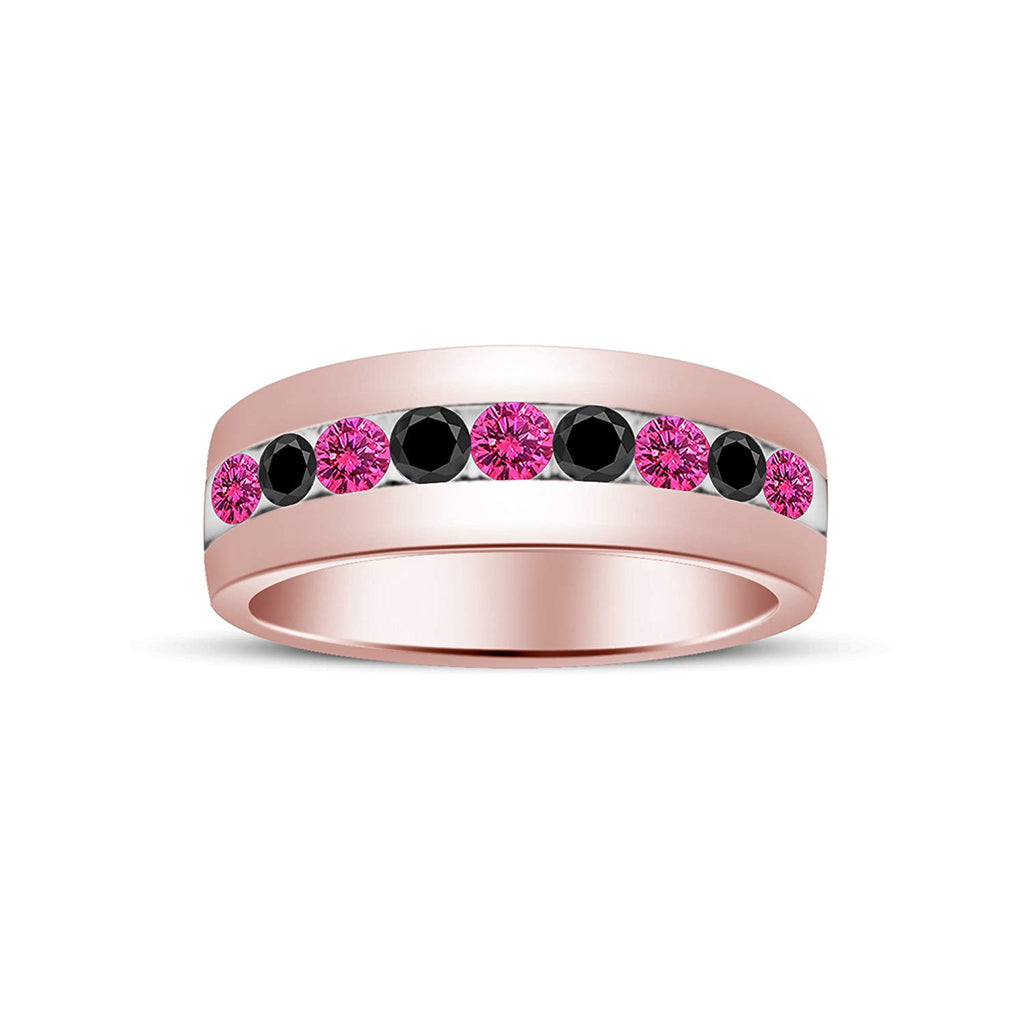 atjewels Round Cut Pink Sapphire & Black CZ 14k Rose Gold Over .925 Sterling Silver Wedding Band Ring For Women's and Girl's For Diwali Special - atjewels.in