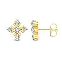 atjewels 14K Yellow Gold Plated on 925 Silver Round White Cubic Zirconia Square Stud Earrings MOTHER'S DAY SPECIAL OFFER - atjewels.in