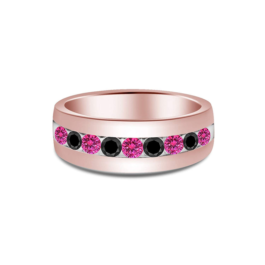 atjewels Round Cut Pink Sapphire & Black CZ 14k Rose Gold Over .925 Sterling Silver Wedding Band Ring For Women's and Girl's For Diwali Special - atjewels.in