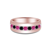 atjewels Round Cut Pink Sapphire & Black CZ 14k Rose Gold Over .925 Sterling Silver Wedding Band Ring For Women's and Girl's For Diwali Special - atjewels.in