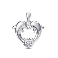 atjewels 14K White Gold Plated .925 Silver Swarovski CZ Heart Shape Pendant of Two Cute Dolphins MOTHER'S DAY SPECIAL OFFER - atjewels.in