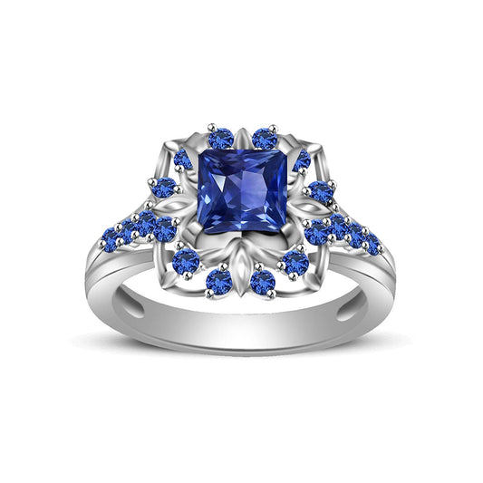 atjewels Princess & Round Cut Blue Sapphire .925 Sterling Silver Engagement Ring Size 8 For Women's and Girl's MOTHER'S DAY SPECIAL OFFER - atjewels.in
