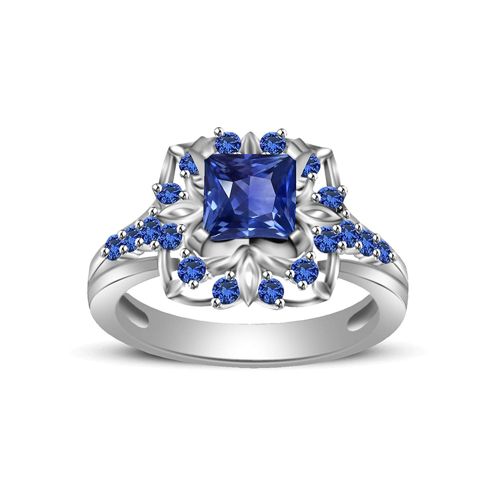 atjewels Princess & Round Cut Blue Sapphire .925 Sterling Silver Engagement Ring Size 8 For Women's and Girl's MOTHER'S DAY SPECIAL OFFER - atjewels.in