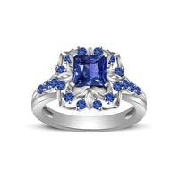 atjewels Princess & Round Cut Blue Sapphire .925 Sterling Silver Engagement Ring Size 10 For Women's and Girl's MOTHER'S DAY SPECIAL OFFER - atjewels.in