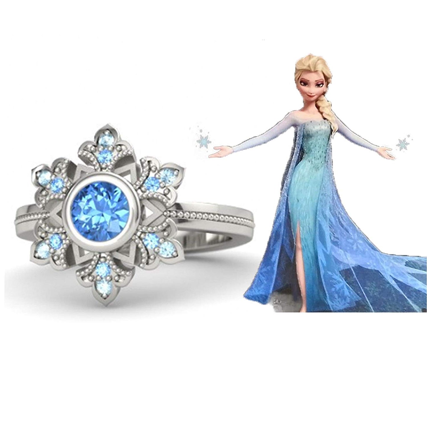atjewels 18K White Gold On .925 Sterling Aquamarine Disney Princess Elsa Engagement Ring MOTHER'S DAY SPECIAL OFFER - atjewels.in