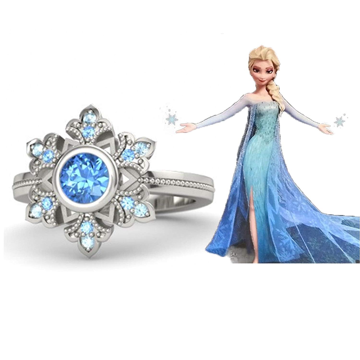 atjewels 18K White Gold On .925 Sterling Aquamarine Disney Princess Elsa Engagement Ring MOTHER'S DAY SPECIAL OFFER - atjewels.in