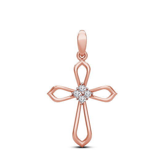 atjewels 14K Rose Gold Over 925 Sterling Round White Zirconia Cross Pendant Without Chain MOTHER'S DAY SPECIAL OFFER - atjewels.in