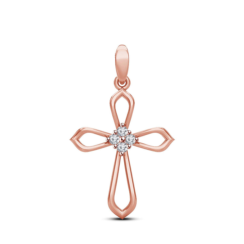 atjewels 14K Rose Gold Over 925 Sterling Round White Zirconia Cross Pendant Without Chain MOTHER'S DAY SPECIAL OFFER - atjewels.in
