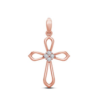 atjewels 14K Rose Gold Over 925 Sterling Round White Zirconia Cross Pendant Without Chain MOTHER'S DAY SPECIAL OFFER - atjewels.in