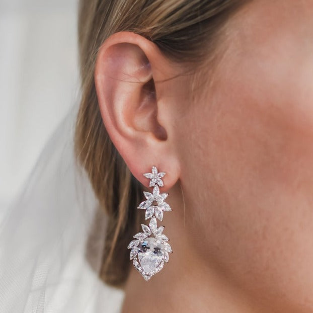 3.50 Ct Pear & Marquise Cut Diamond 925 Sterling Silver Bridal Wedding Dangle Earrings
