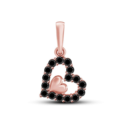 atjewels 18K Rose Gold on 925 Sterling Black Cubic Zirconia Double Heart Pendant MOTHER'S DAY SPECIAL OFFER - atjewels.in
