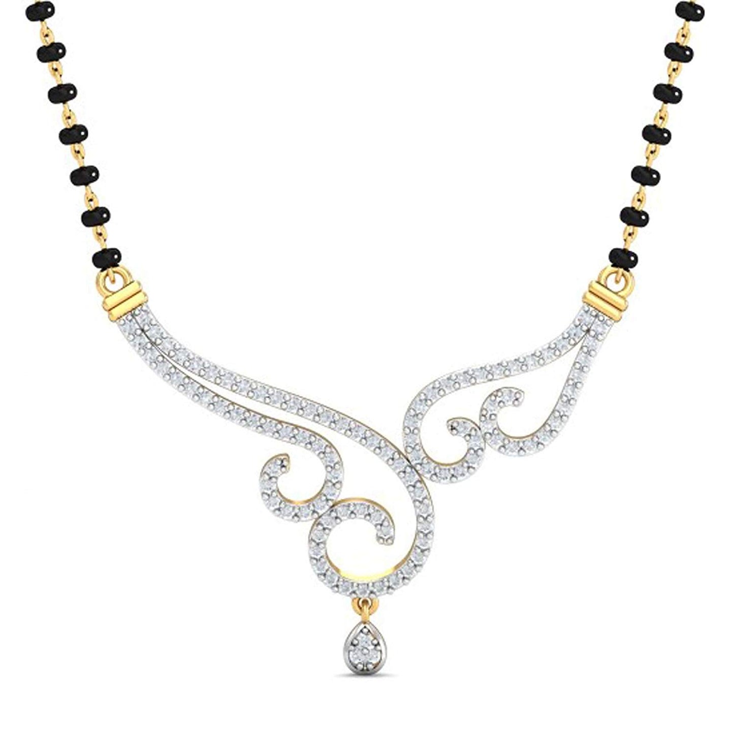 atjewels Round Cut White CZ 14k Yellow Gold Over .925 Sterling Silver Drop Designer Mangalsutra Tanmaniya Pendant MOTHER'S DAY SPECIAL OFFER - atjewels.in