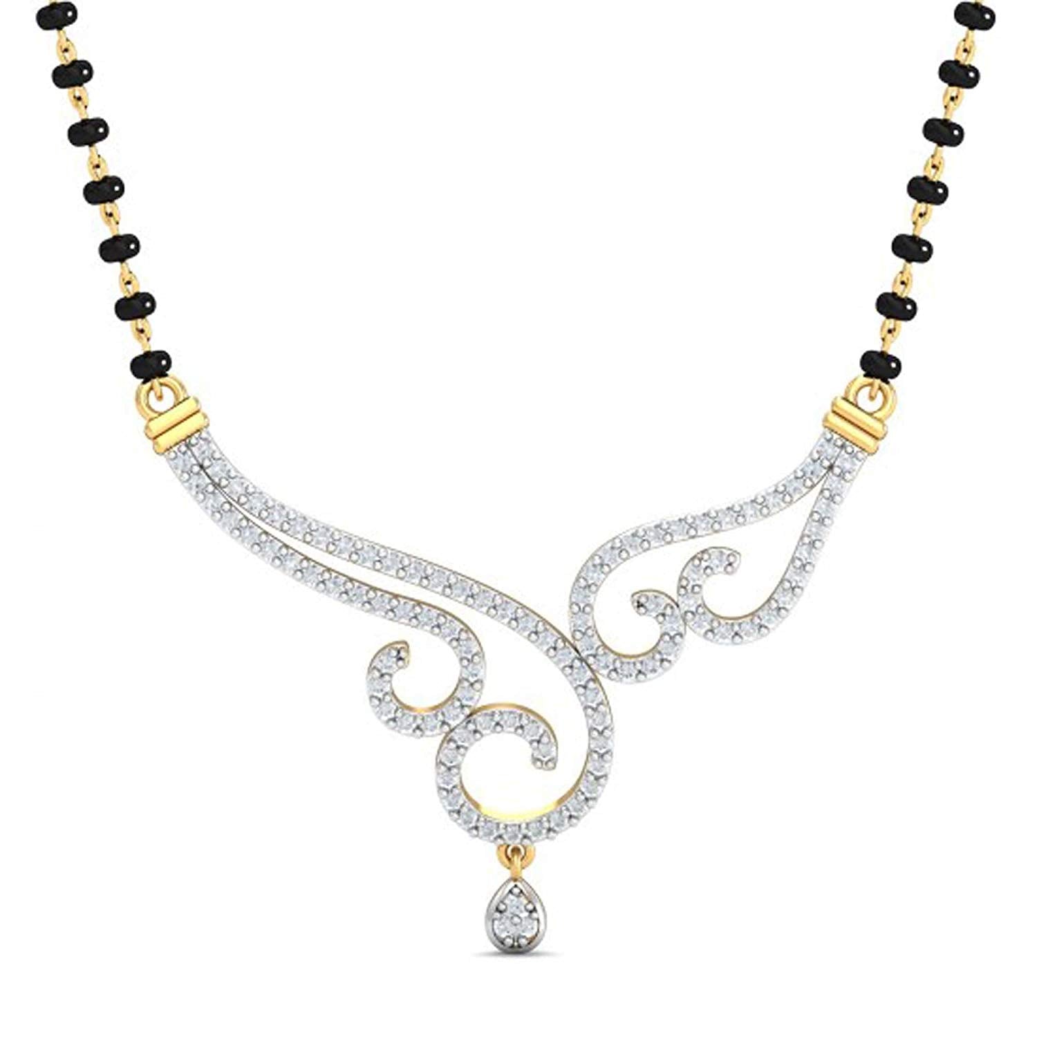 atjewels Round Cut White CZ 14k Yellow Gold Over .925 Sterling Silver Drop Designer Mangalsutra Tanmaniya Pendant MOTHER'S DAY SPECIAL OFFER - atjewels.in