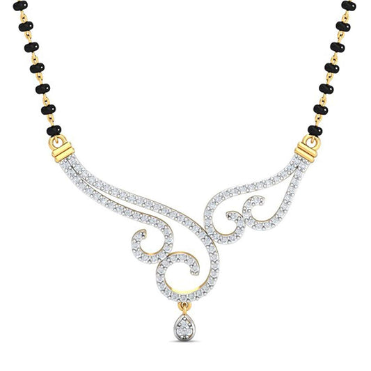 atjewels Round Cut White CZ 14k Yellow Gold Over .925 Sterling Silver Drop Designer Mangalsutra Tanmaniya Pendant MOTHER'S DAY SPECIAL OFFER - atjewels.in