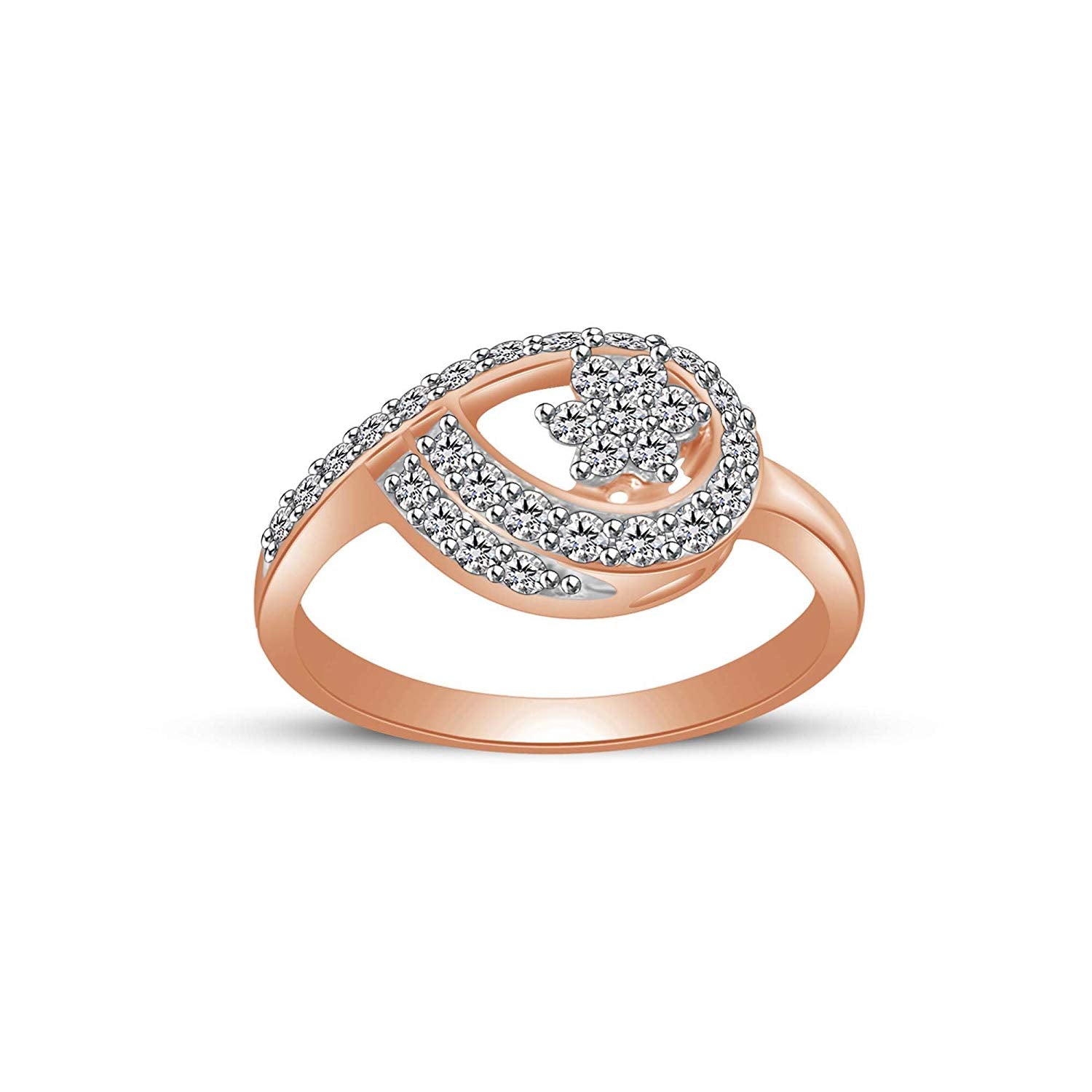 atjewels Round Cut White CZ 14k Rose Gold Over .925 Sterling Silver Flower Ring For Girl's & Women's For Navratri Special - atjewels.in