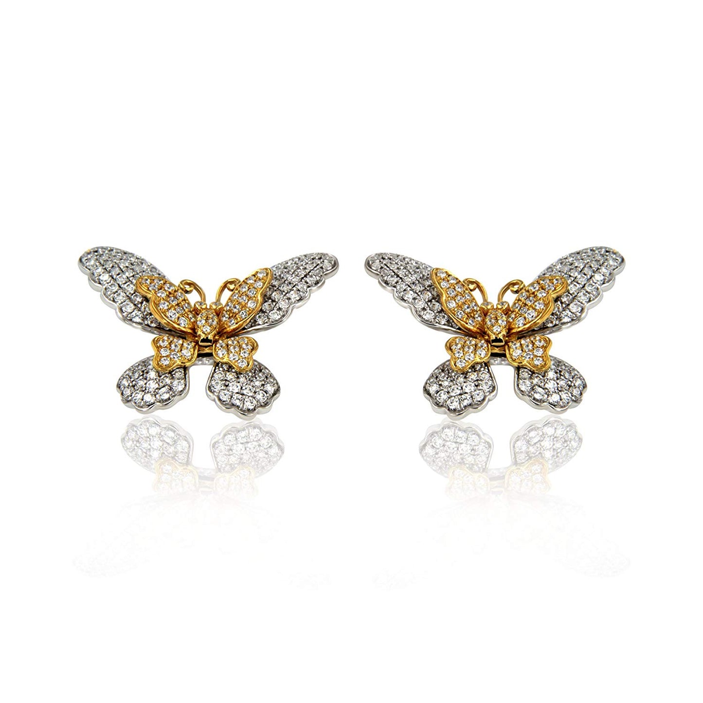 atjewels Round White CZ Butterfly Pendant and Earrings Set in 14K Yellow and White Gold Over 925 Silver MOTHER'S DAY SPECIAL OFFER - atjewels.in