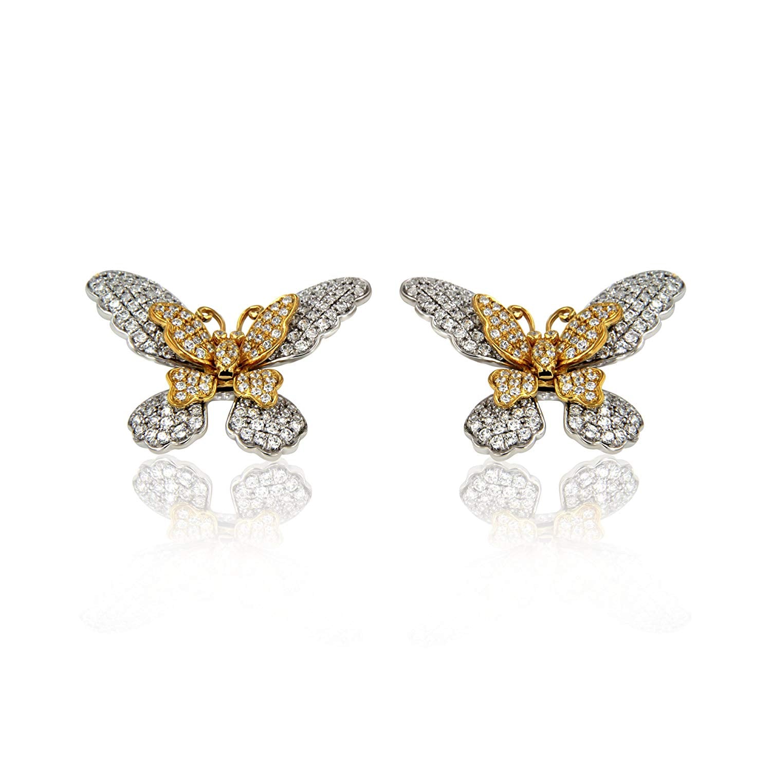 atjewels Round White CZ Butterfly Pendant and Earrings Set in 14K Yellow and White Gold Over 925 Silver MOTHER'S DAY SPECIAL OFFER - atjewels.in