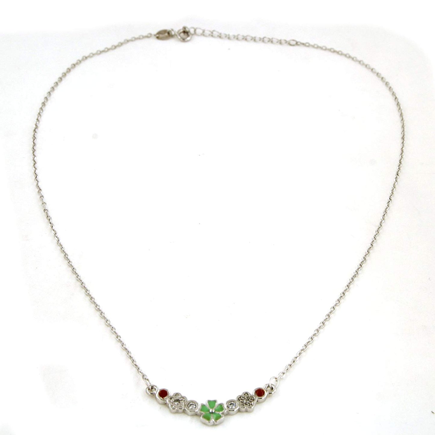 atjewels .925 Sterling Silver Round Cut White CZ & Enamel Flower Pendant w/ 14" Chain MOTHER'S DAY SPECIAL OFFER - atjewels.in