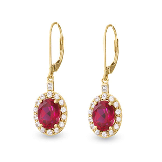 atjewels 14k Yellow Gold Over .925 Silver Oval Red Garnet and White Cubic Zirconia Lever Back Earrings MOTHER'S DAY SPECIAL OFFER - atjewels.in