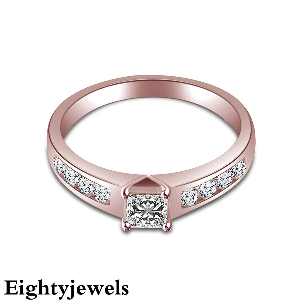 atjewels 14K Rose Gold Plated on 925 Sterling Silver Princess & Round White Zirconia Bridal Ring Set Size US 6 MOTHER'S DAY SPECIAL OFFER - atjewels.in