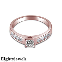 atjewels 14K Rose Gold Plated on 925 Sterling Silver Princess & Round White Zirconia Bridal Ring Set Size US 6 MOTHER'S DAY SPECIAL OFFER - atjewels.in
