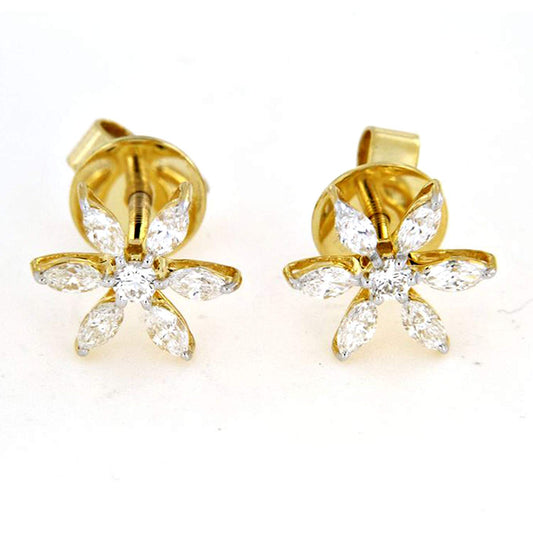 atjewels 18k Gold Plated 925 Sterling Silver Round And Marquise Cut Flower Stud Earrings MOTHER'S DAY SPECIAL OFFER - atjewels.in