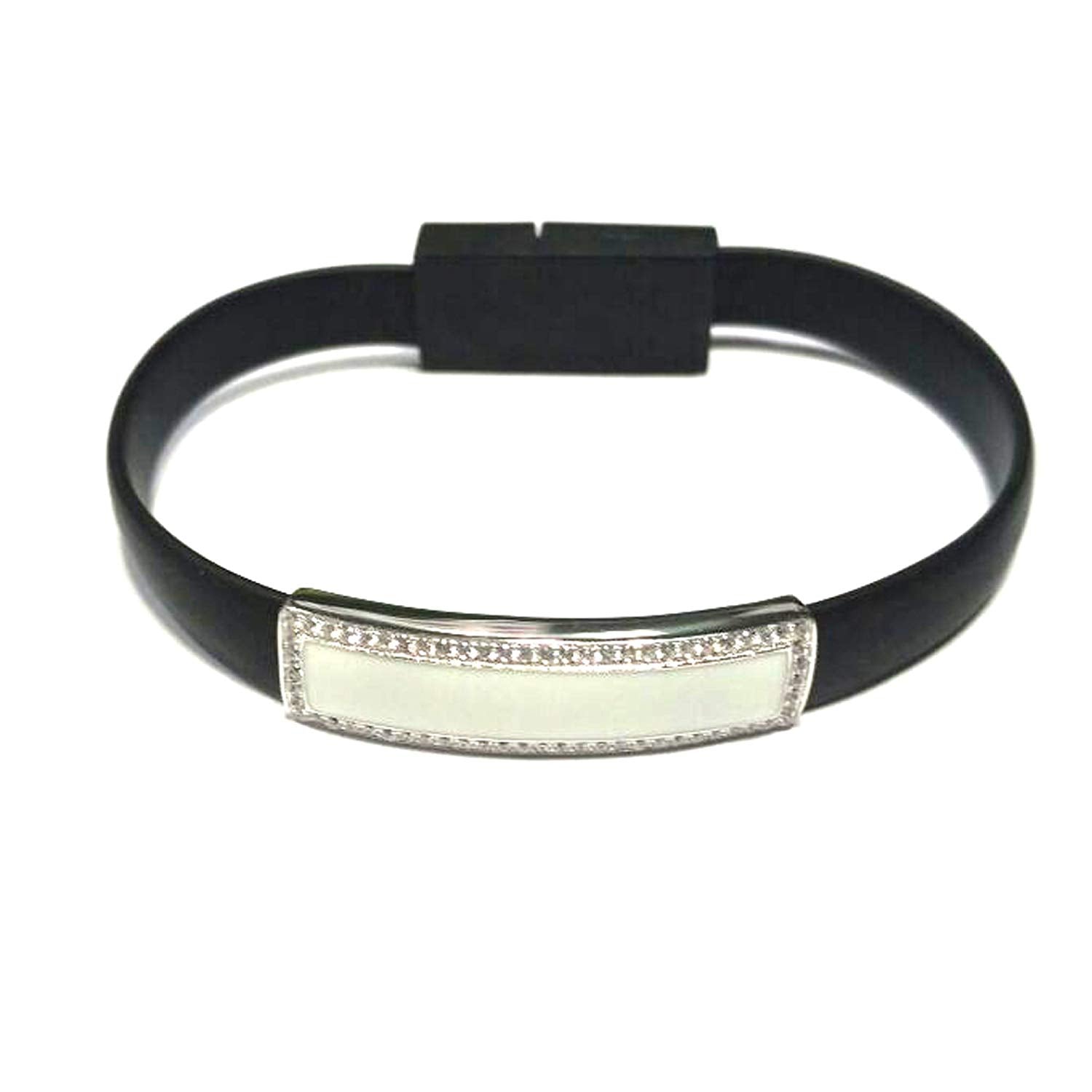 atjewels .925 Sterling Silver W/ Round Cut White Cz Flat USB Cable,Data Charging Cord Black Color Bracelet MOTHER'S DAY SPECIAL OFFER - atjewels.in