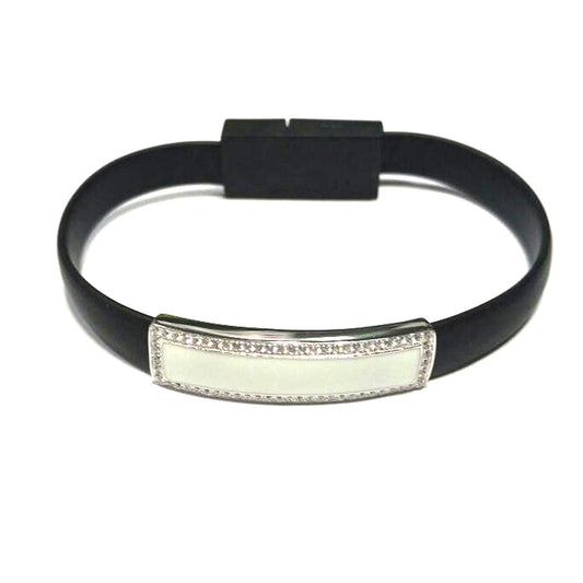 atjewels .925 Sterling Silver W/ Round Cut White Cz Flat USB Cable,Data Charging Cord Black Color Bracelet MOTHER'S DAY SPECIAL OFFER - atjewels.in