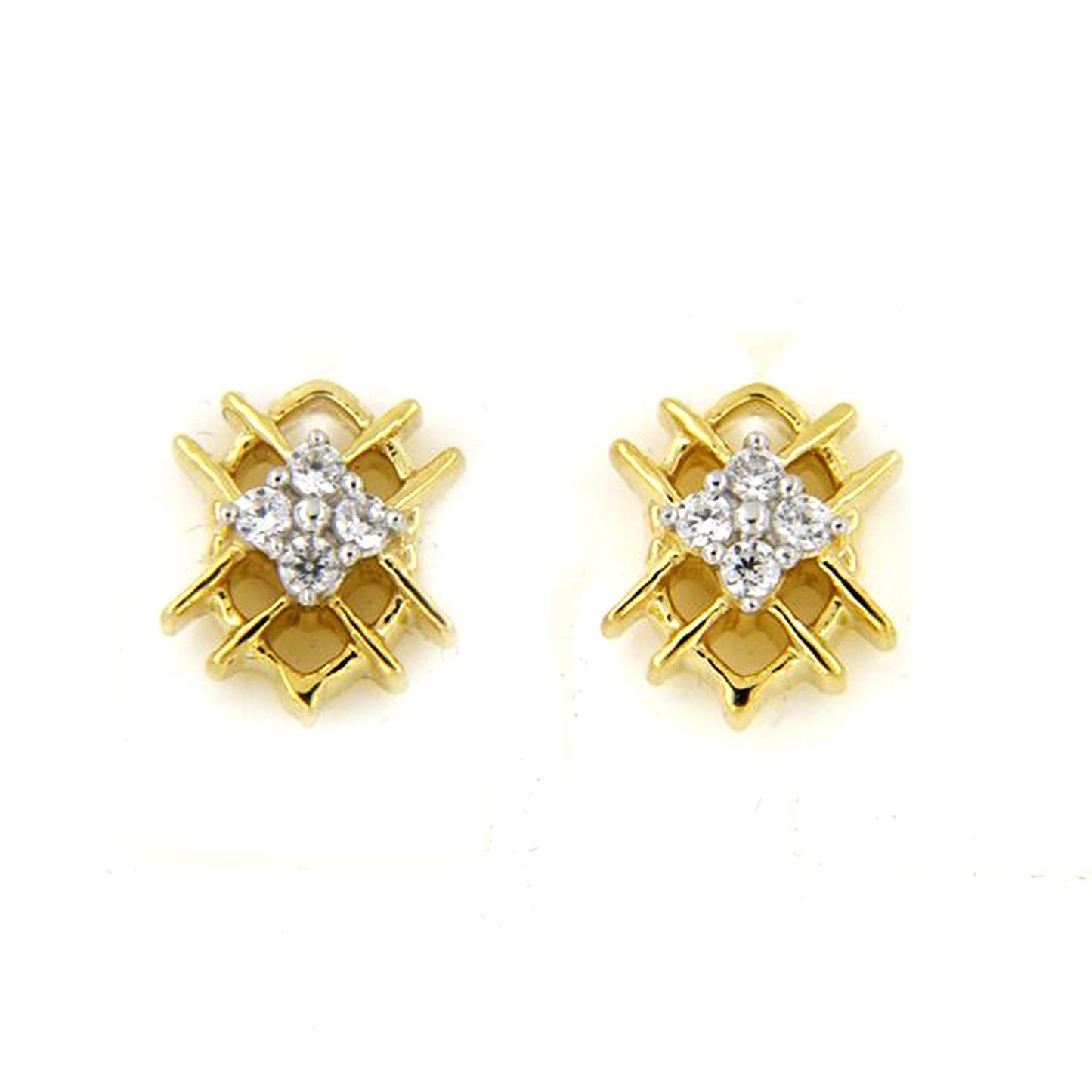 atjewels Solid 18k Yellow Gold Over 925 Sterling Silver White CZ Wedding Stud Earrings MOTHER'S DAY SPECIAL OFFER - atjewels.in