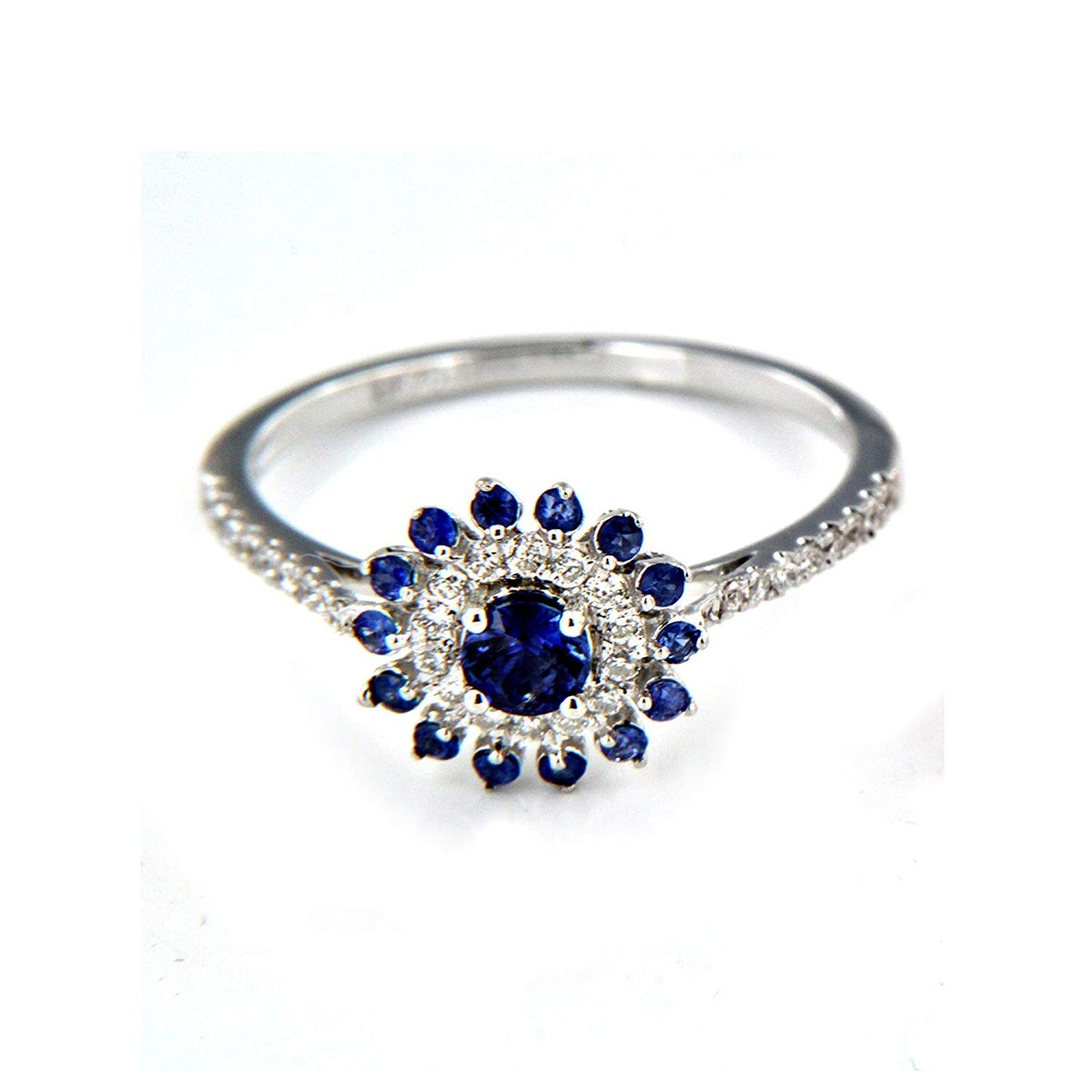Solid .925 Sterling Silver Round Cut Blue Sapphire & White CZ Flower Ring For Free Shipping - atjewels.in
