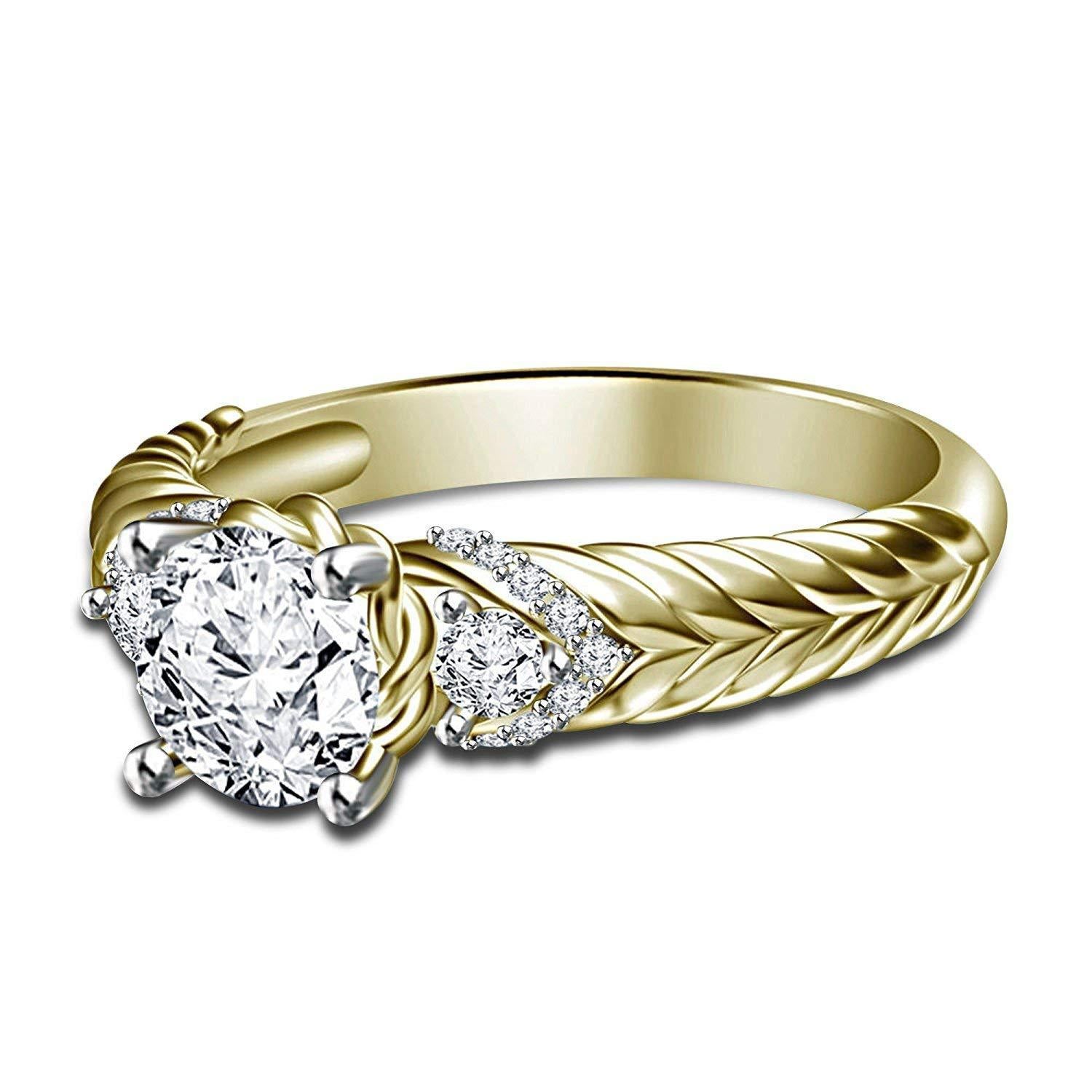 atjewels Round Cut White CZ 14K Yellow Gold Over .925 Sterling Silver  A3 Princess Engagement Ring For Women's and Girl's - atjewels.in