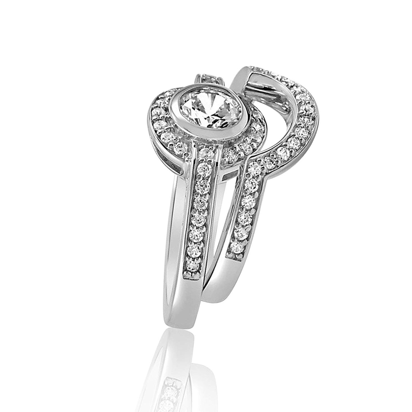 atjewels 14K White Gold Over 925 Sterling Silver Round White CZ Bridal Ring Set For Women's MOTHER'S DAY SPECIAL OFFER - atjewels.in
