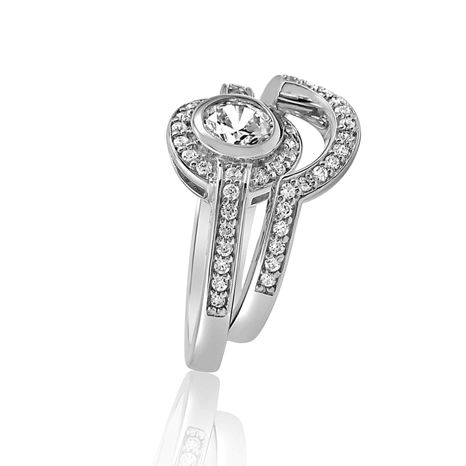 atjewels 14K White Gold Over 925 Sterling Silver Round White CZ Bridal Ring Set For Women's MOTHER'S DAY SPECIAL OFFER - atjewels.in