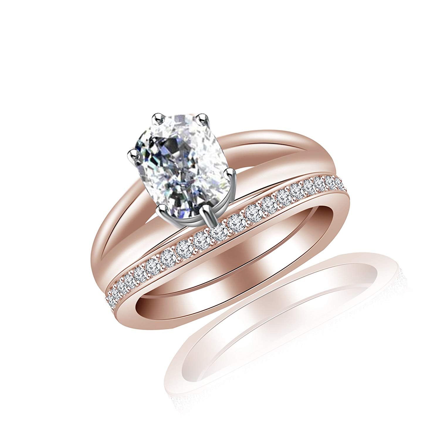 atjewels 14K Rose Gold Over 925 Silver Oval White CZ Bridal Ring Set MOTHER'S DAY SPECIAL OFFER - atjewels.in