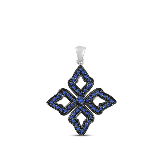 atjewels Flower Pendant 14K Twotone Gold Over 925 Sterling Silver Round Blue Sapphire For Women's MOTHER'S DAY SPECIAL OFFER - atjewels.in