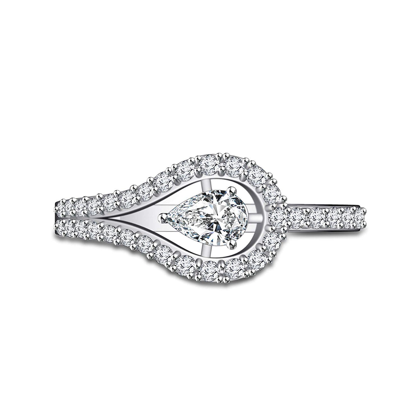atjewels 14K White Gold Over 925 Sterling White Pear and Round CZ Engagement & Wedding Ring Size US 7 MOTHER'S DAY SPECIAL OFFER - atjewels.in