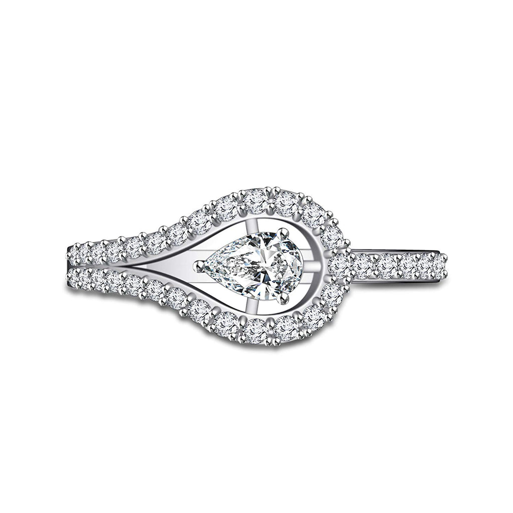 atjewels 14K White Gold Over 925 Sterling White Pear and Round CZ Engagement & Wedding Ring Size US 7 MOTHER'S DAY SPECIAL OFFER - atjewels.in