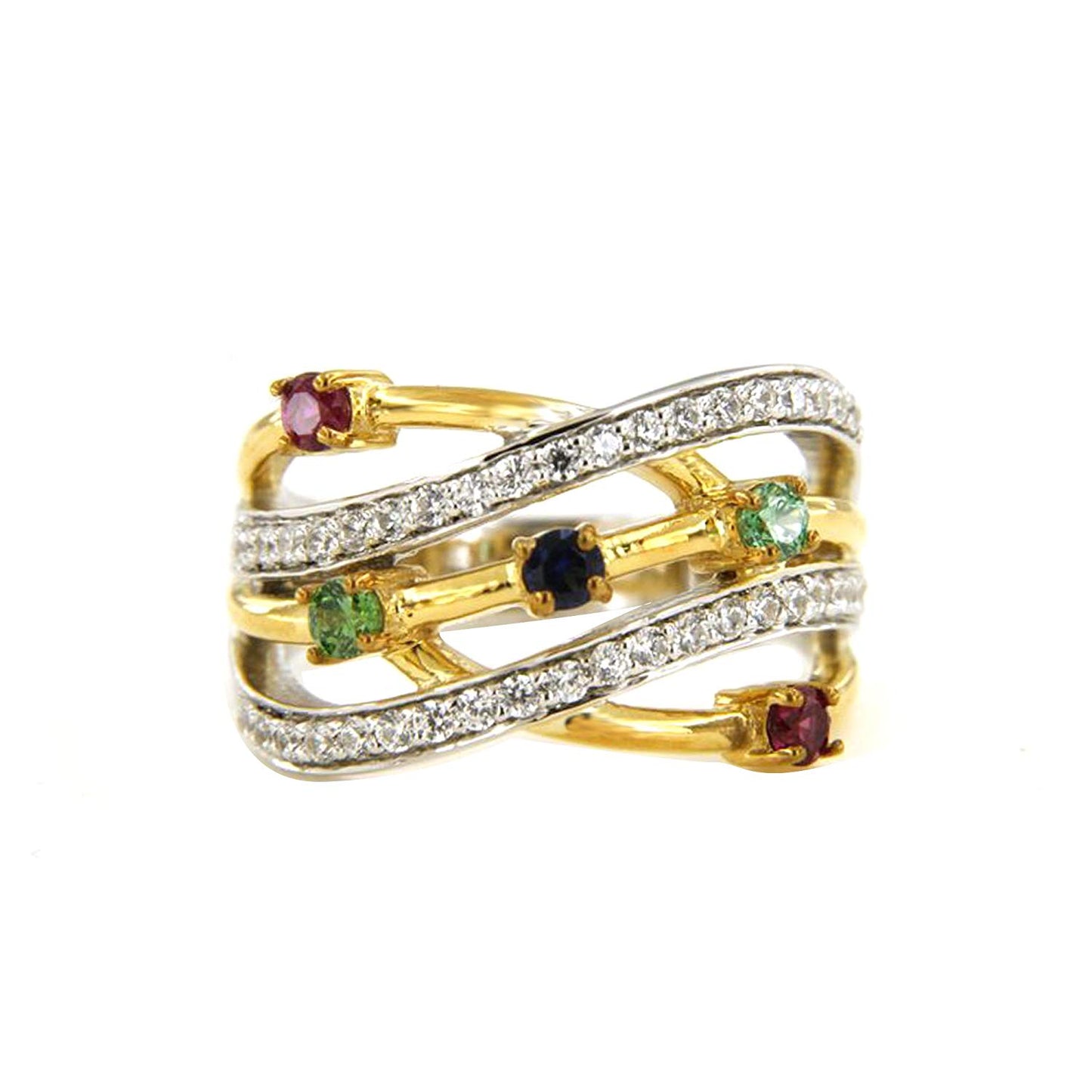 atjewels 14K Yellow and White Gold Over 925 Sterling Silver Round Multicolor Sapphire Engagement Ring For Women's MOTHER'S DAY SPECIAL OFFER - atjewels.in
