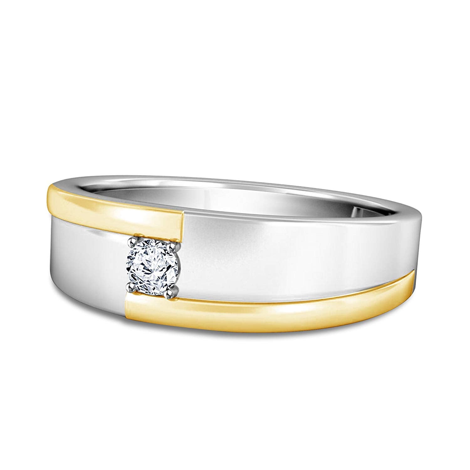 atjewels 14K Twotone Gold Plated on 925 Silver Round White Zirconia Men's Band Ring MOTHER'S DAY SPECIAL OFFER - atjewels.in