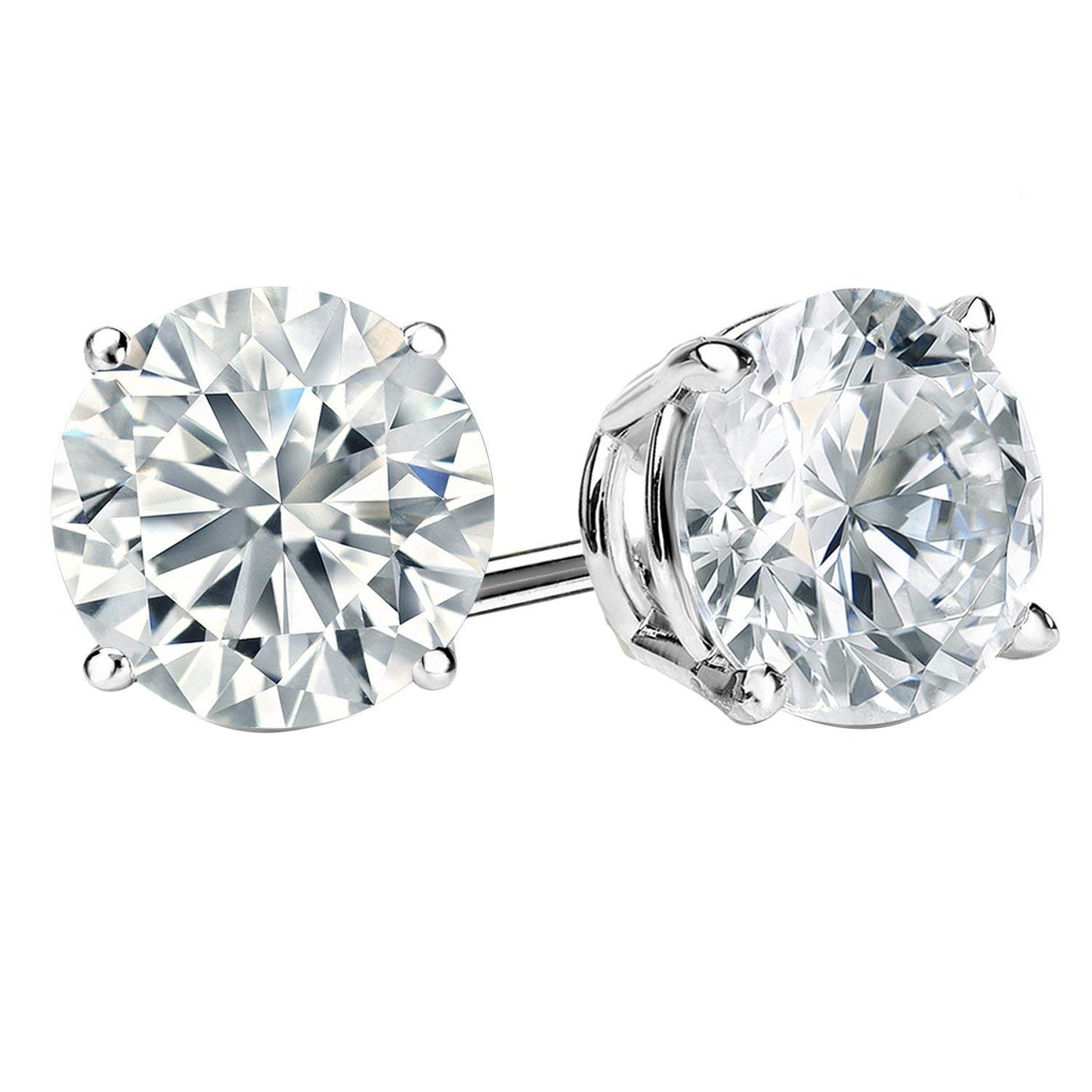 atjewls .925 Sterling Silver Round Cut White Diamond Solitaire Stud Earrings - atjewels.in