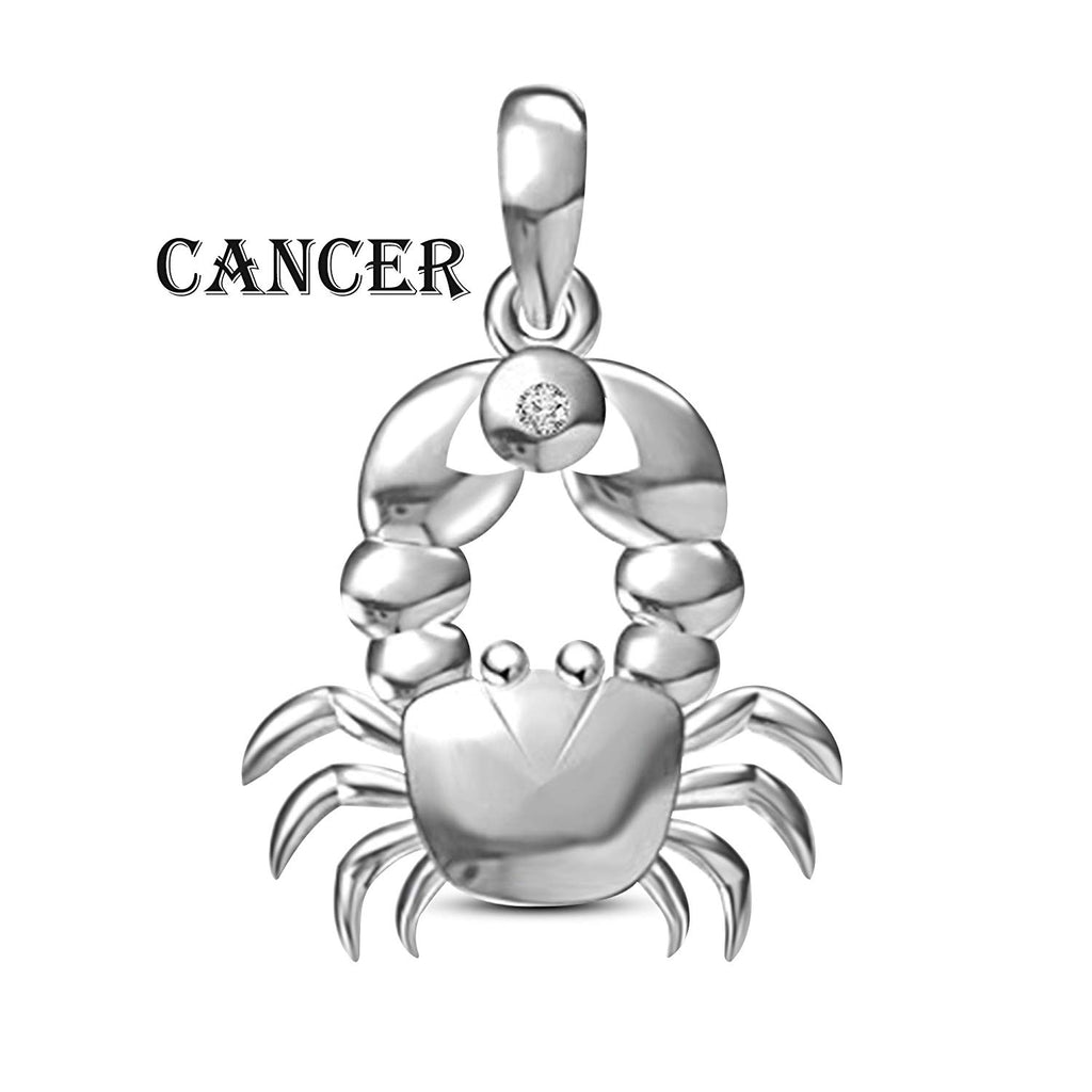 atjewels White Gold Over Solid 925 Sterling Silver Round Cut White Cubic Zirconia Cancer Zodiac Pendant MOTHER'S DAY SPECIAL OFFER - atjewels.in